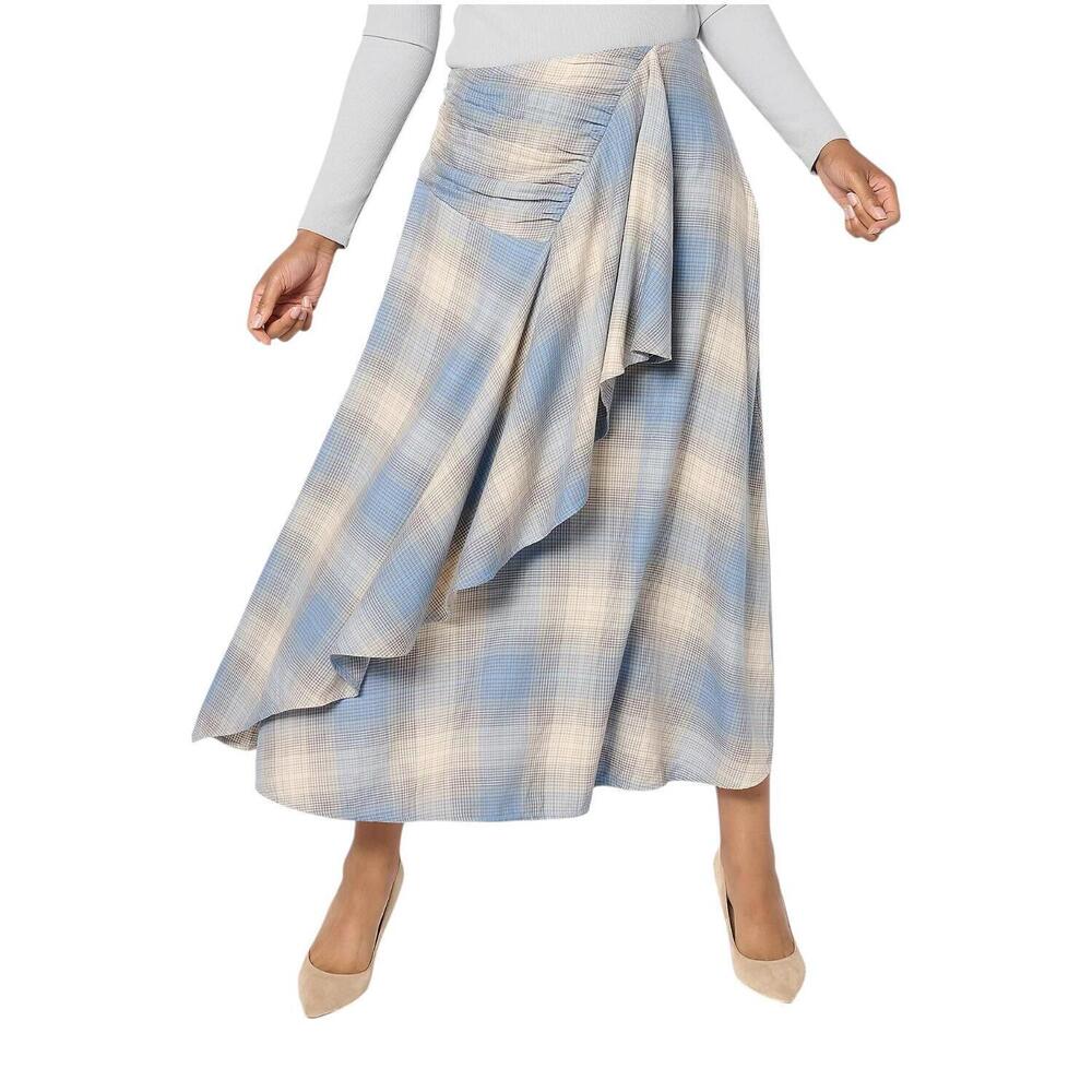 Me by Jennie Garth Women's Ynez Woven Ankle Skirt Blue Plaid - Regular